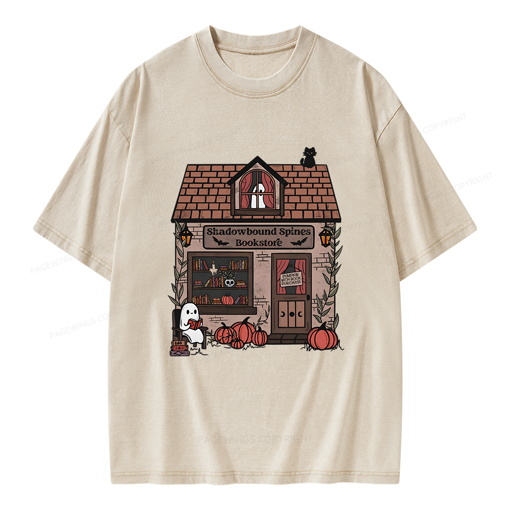 Pagewings Shadowbound Spines Bookstore Unisex Washed T-shirt