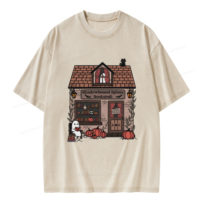 Pagewings Shadowbound Spines Bookstore Unisex Washed T-shirt