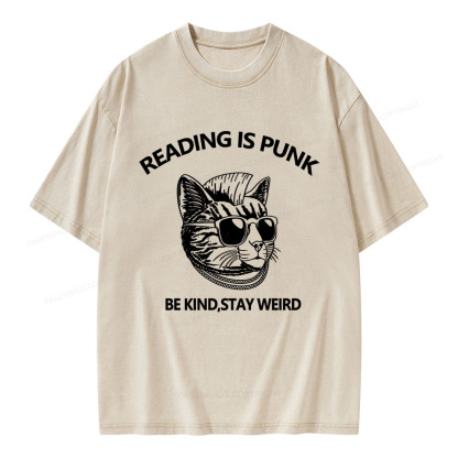 Pagewings Reading Is Punk Be Kind Stay Weird Unisex Washed T-shirt