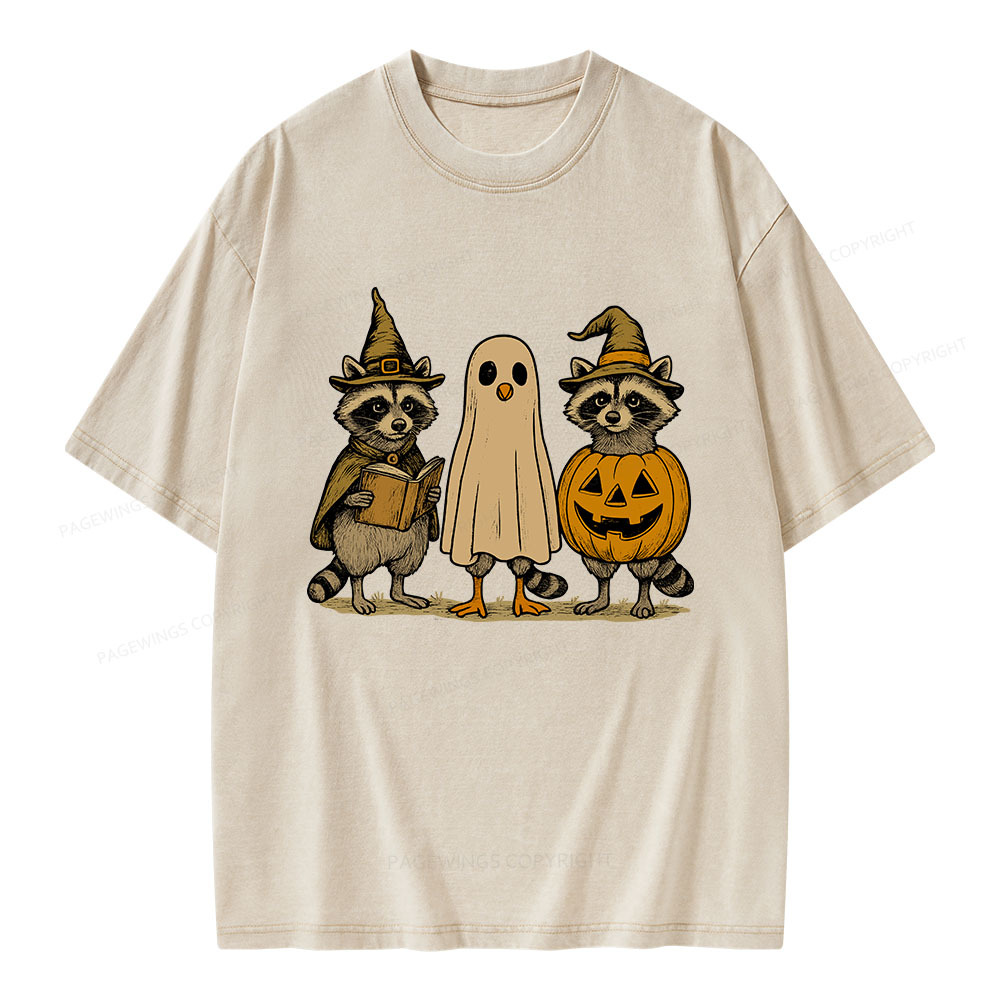 Pagewings Halloween Raccoon Unisex Washed T-shirt