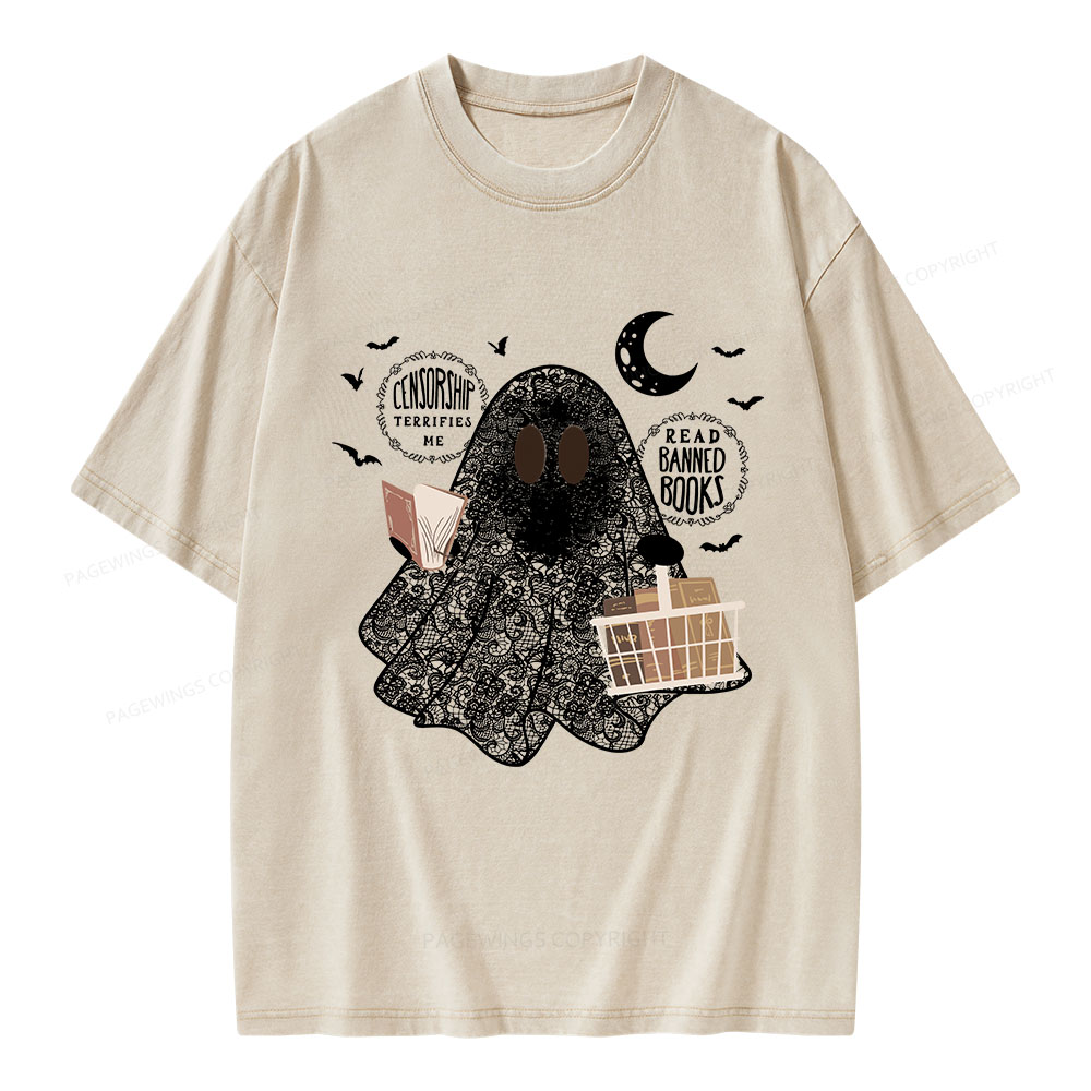 Pagewings Bookish Cute Lace Ghost Halloween Unisex Washed T-shirt