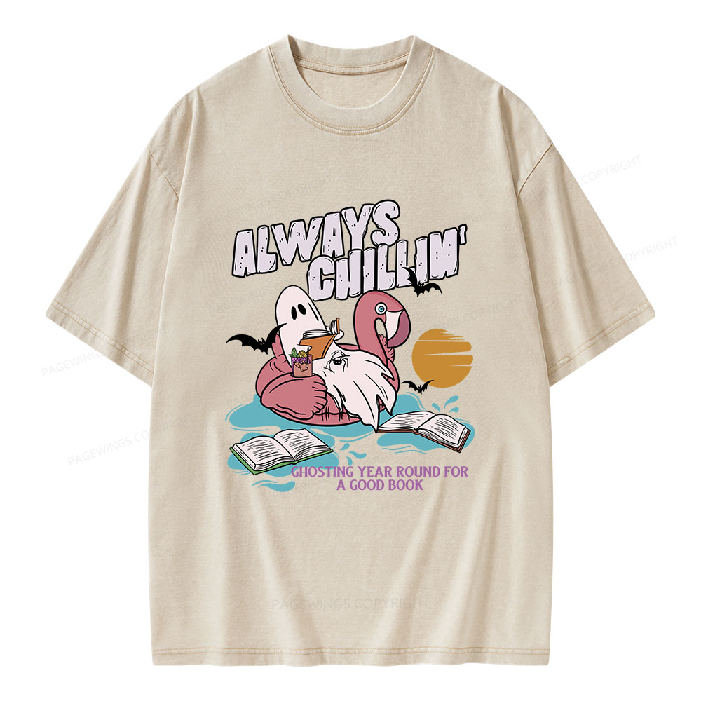 Pagewings Book Lover Summerween Always Chillin' Unisex Washed T-shirt