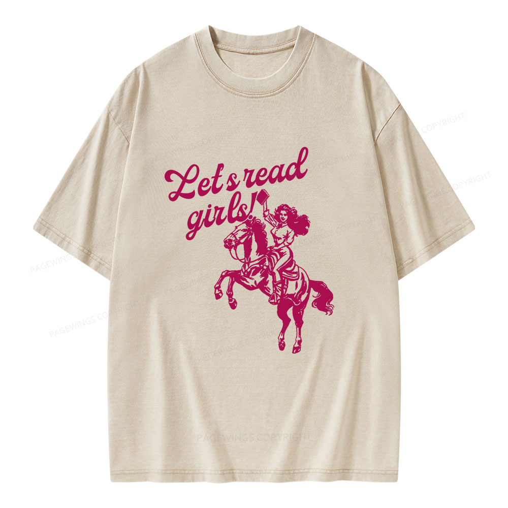Pagewings Let's Read Girls Reading Unisex Washed T-shirt