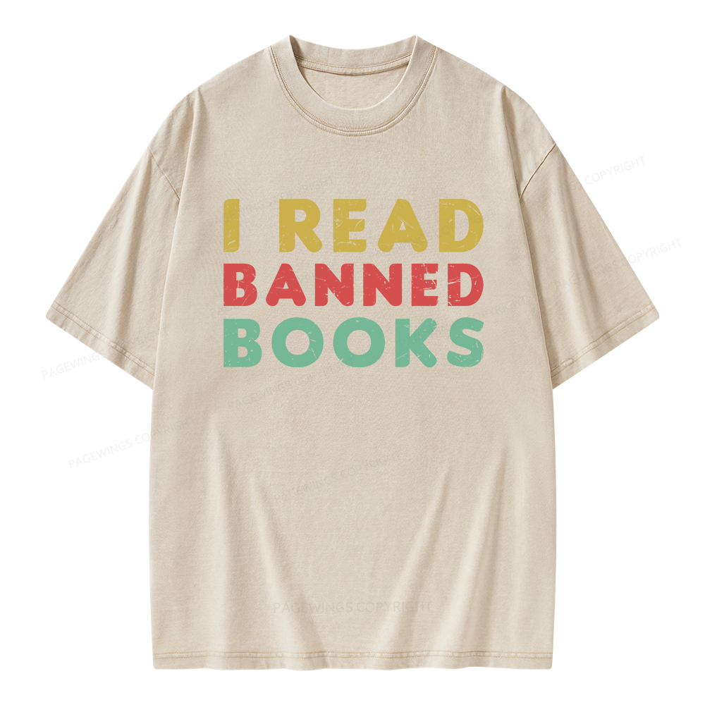 Pagewings Vintage I Read Banned Books Geek Readers T-Shirt Unisex Washed T-shirt