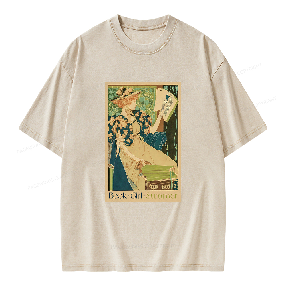 Pagewings Book Girl Summer Unisex Washed T-shirt