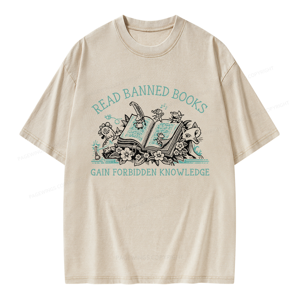 Pagewings Read Banned Books Gain Forbidden Knowledge Unisex Washed T-s