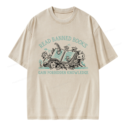 Pagewings Read Banned Books Gain Forbidden Knowledge Unisex Washed T-shirt