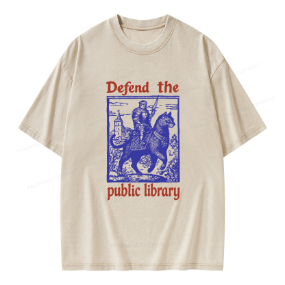 Pagewings Defend the Public Library Unisex Washed T-shirt