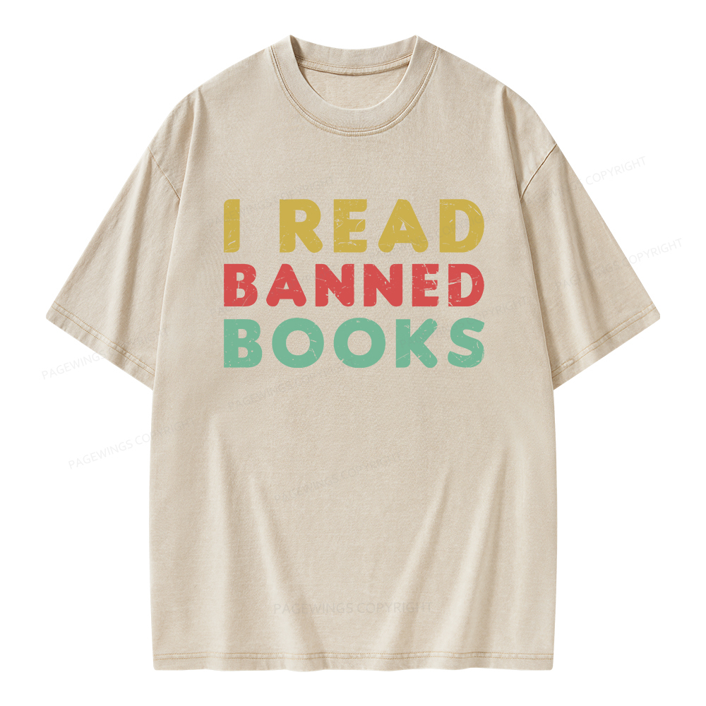 Pagewings Vintage I Read Banned Books Geek Readers T-Shirt Unisex Washed T-shirt