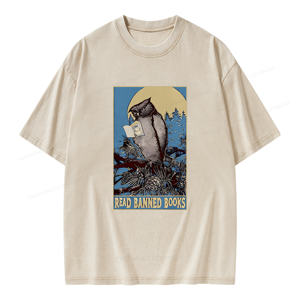 Pagewings Owl Read Banned Books Unisex Washed T-shirt