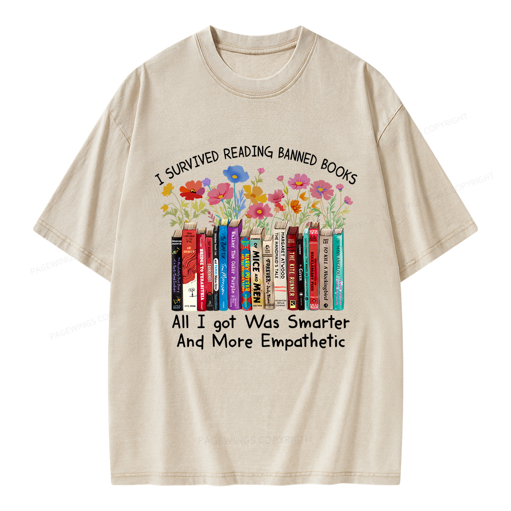 Pagewings Survived Banned Books Got Smarter Unisex Washed T-shirt