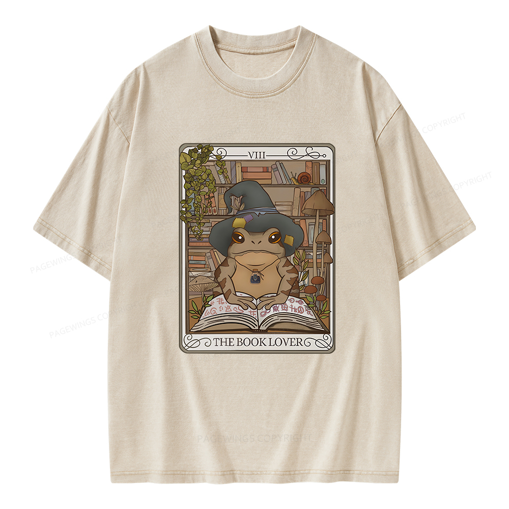 Pagewings Book Lover Frog Tarot Card Comfort Colors TShirt Unisex Washed T-shirt