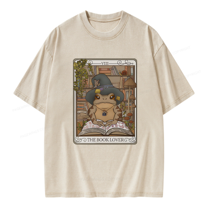 Pagewings Book Lover Frog Tarot Card Comfort Colors TShirt Unisex Washed T-shirt