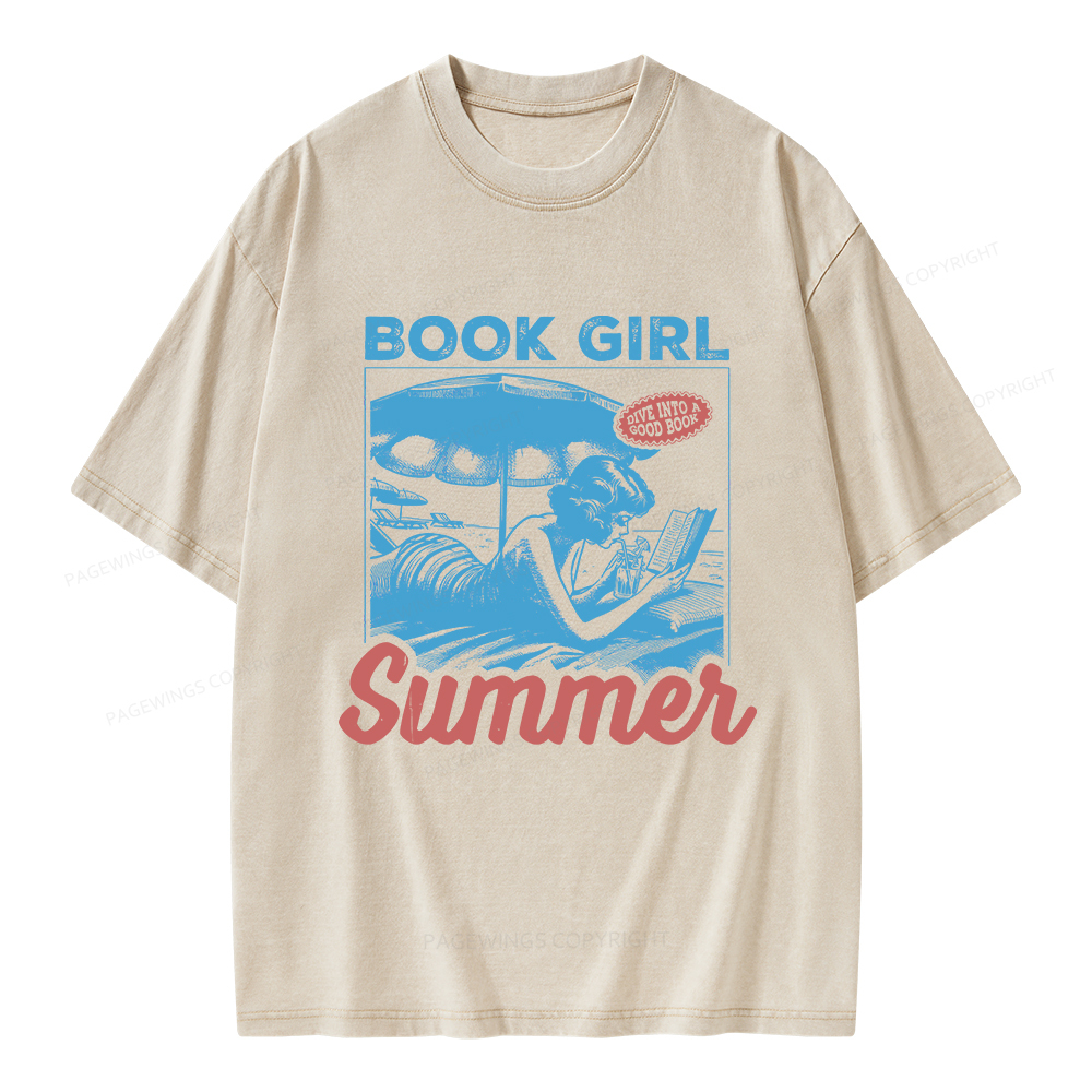 Pagewings Book Girl Summer Unisex Washed T-shirt