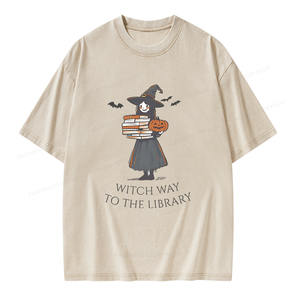 Pagewings Witch Way To The Library Halloween Unisex Washed T-shirt