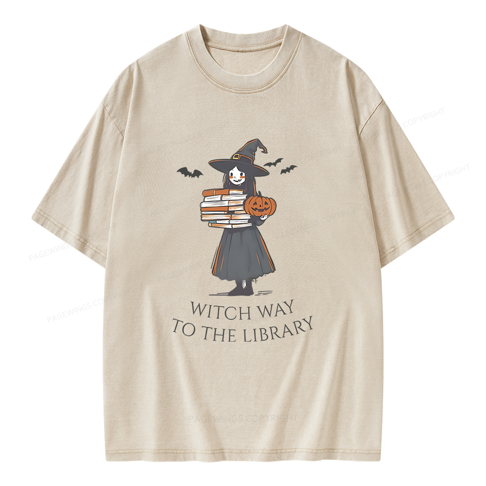 Pagewings Witch Way To The Library Halloween Unisex Washed T-shirt