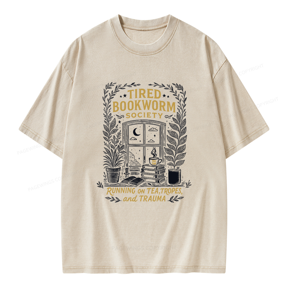 Pagewings Tired Bookworm Society Unisex Washed T-shirt