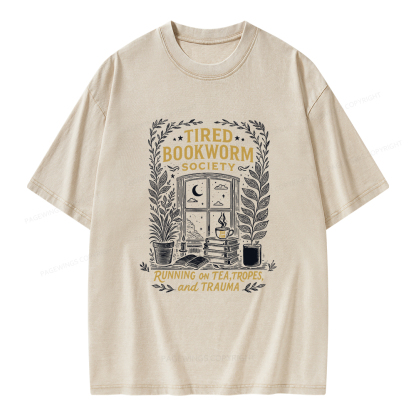 Pagewings Tired Bookworm Society Unisex Washed T-shirt