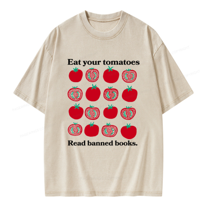 Pagewings Eat Your Tomatoes Read Banned Books Unisex Washed T-shirt