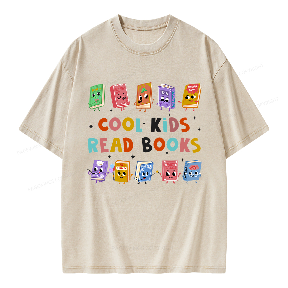 Pagewings Cool Kids Read Books Unisex Washed T-shirt