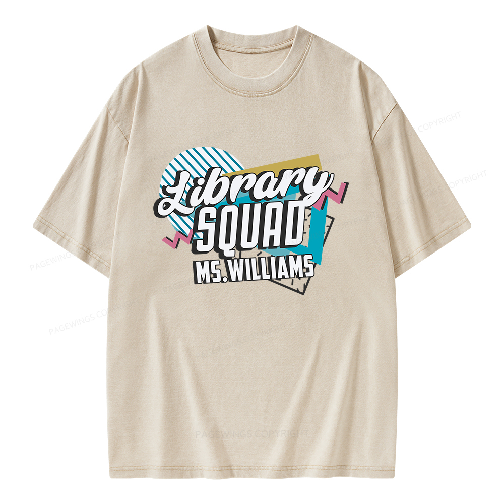 Pagewings Personalized Name Library Squad Unisex Washed T-shirt