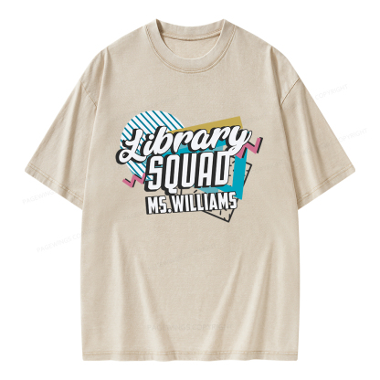 Pagewings Personalized Name Library Squad Unisex Washed T-shirt