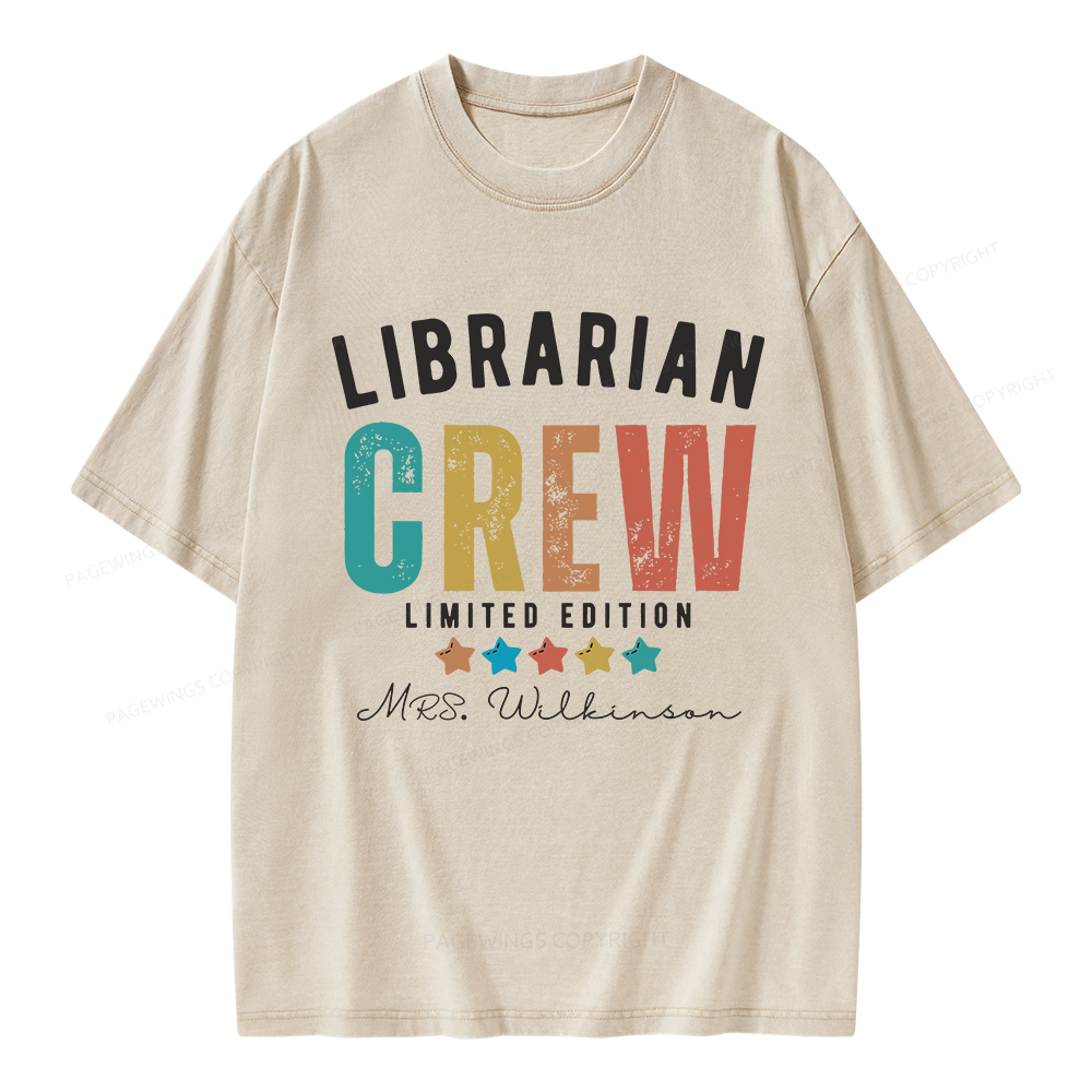 Pagewings Personalized Name Librarian Crew Limited Unisex Washed T-shirt