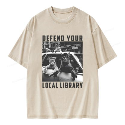 Pagewings Defend Your Local Library Unisex Washed T-shirt
