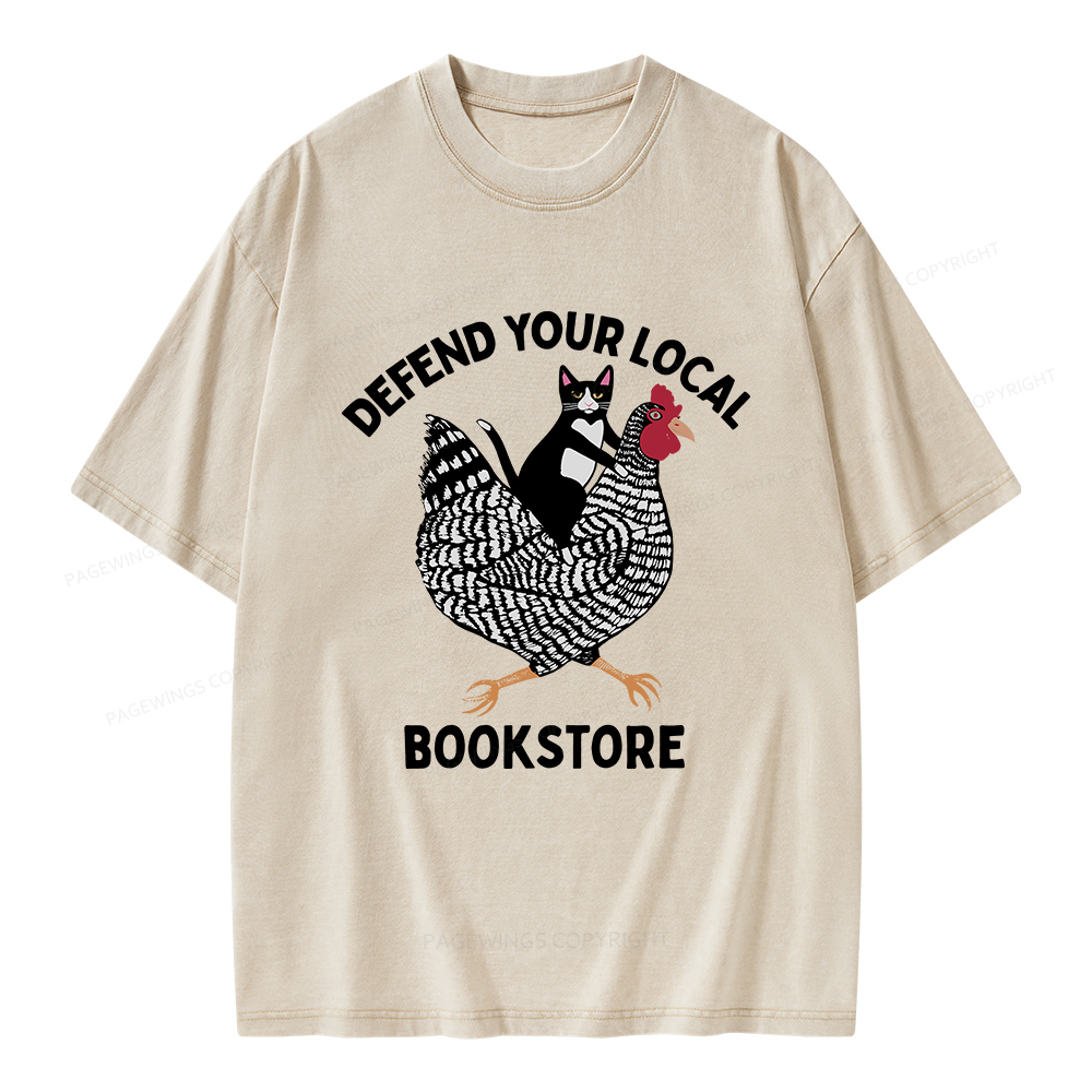 Pagewings Defend Your Local Bookstore Unisex Washed T-shirt