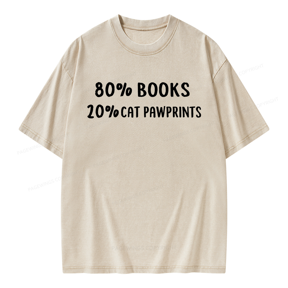 Pagewings 80% Books 20% Cat Pawprints Unisex Washed T-shirt