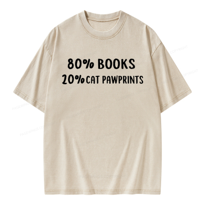 Pagewings 80% Books 20% Cat Pawprints Unisex Washed T-shirt