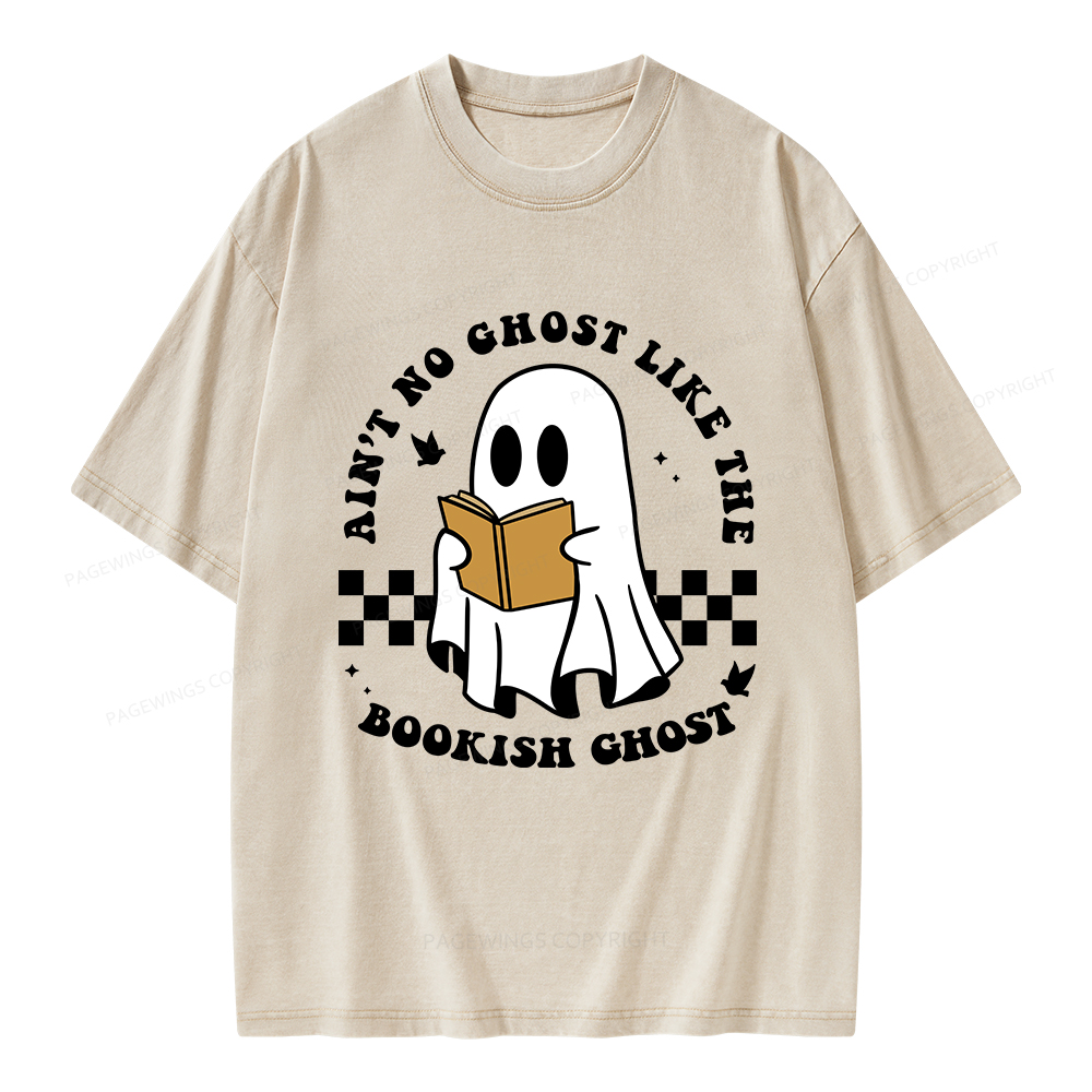 Pagewings Ain't No Ghost Like The Bookish Ghost Unisex Washed T-shirt