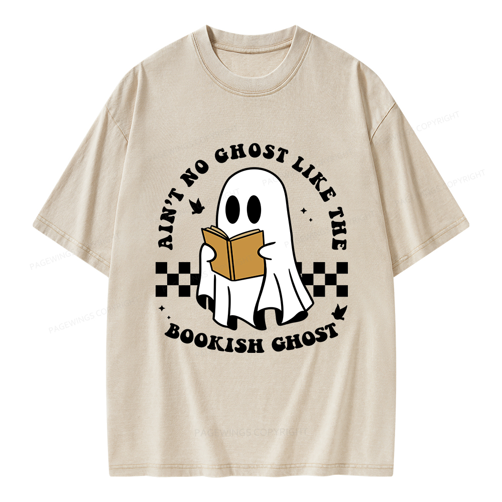 Pagewings Ain't No Ghost Like The Bookish Ghost Unisex Washed T-shirt