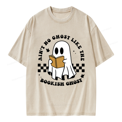 Pagewings Ain't No Ghost Like The Bookish Ghost Unisex Washed T-shirt