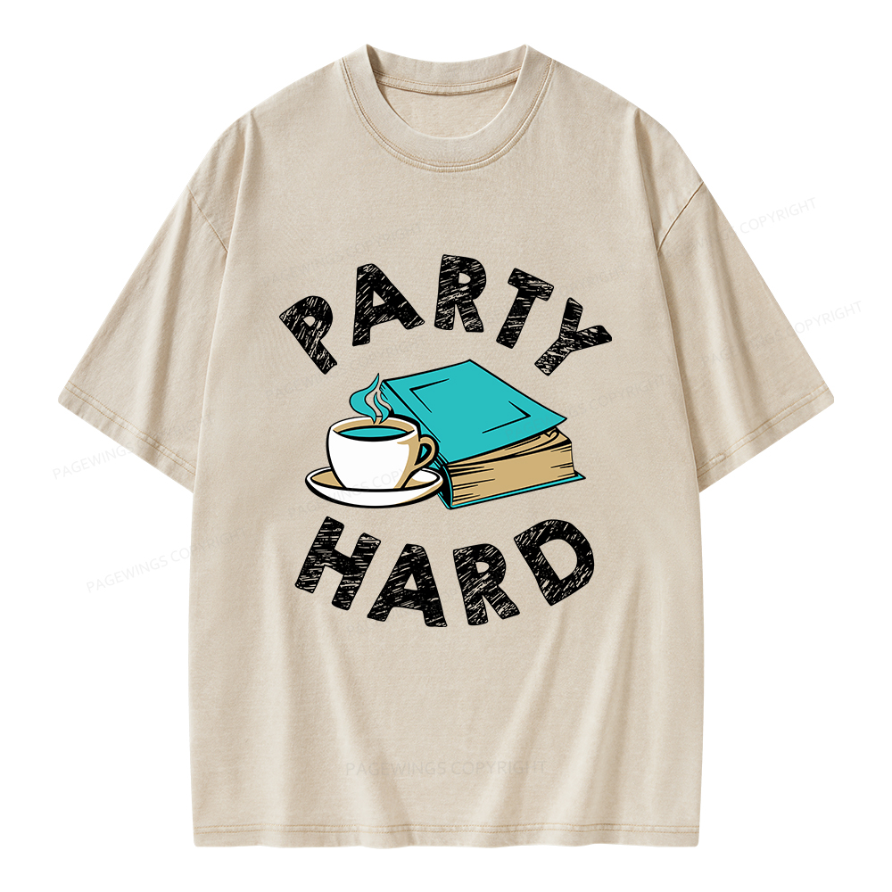 Pagewings Party Hard Bookish Unisex Washed T-shirt