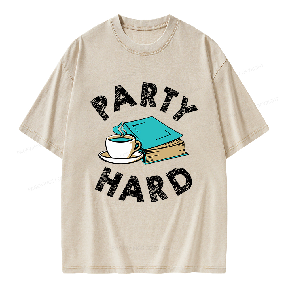 Pagewings Party Hard Bookish Unisex Washed T-shirt
