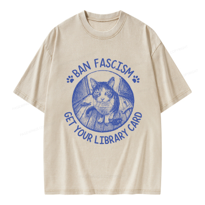 Pagewings Ban Fascism Get Your Library Card Unisex Washed T-shirt