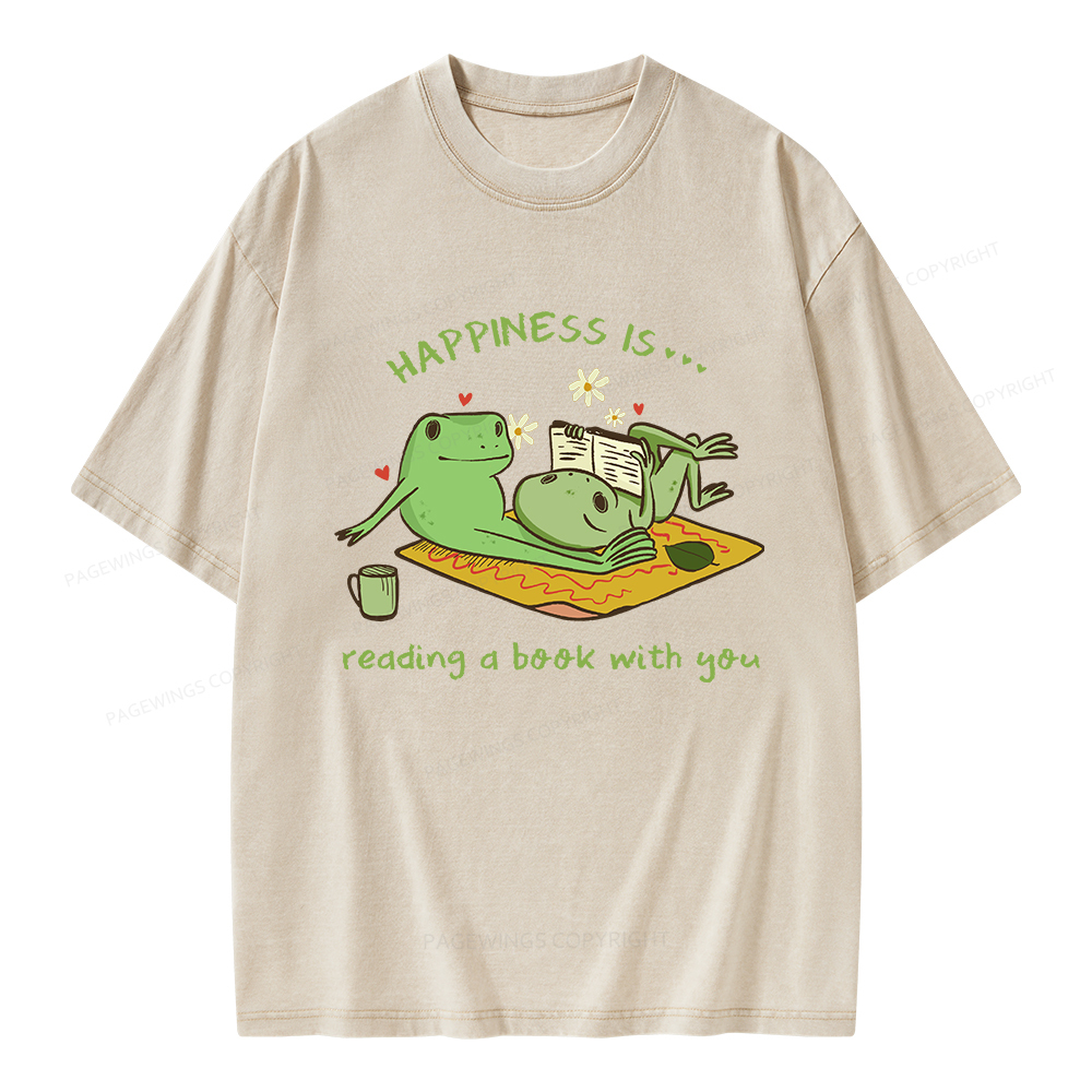 Pagewings Happiness Is Reading A Book With You Unisex Washed T-shirt