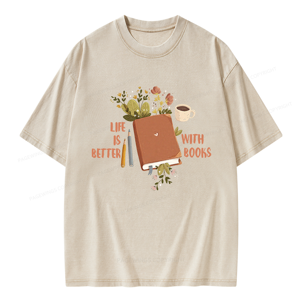 Pagewings Life Is Better With Books Unisex Washed T-shirt