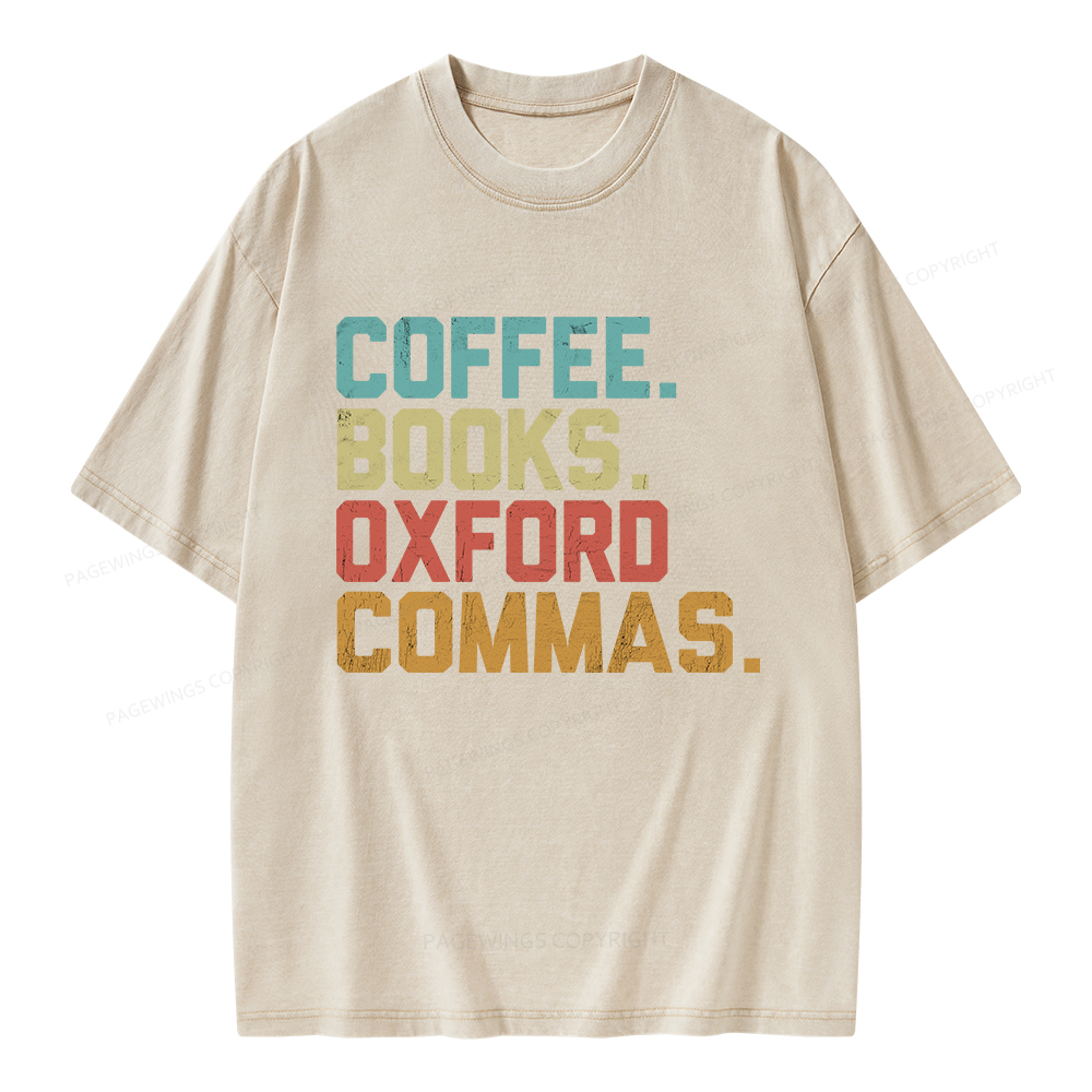 Pagewings Coffee Books Oxford Commas Unisex Washed T-shirt