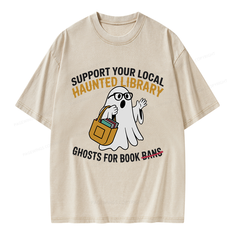 Pagewings Ghosts For Book Bans Unisex Washed T-shirt