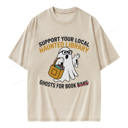 Pagewings Ghosts For Book Bans Unisex Washed T-shirt