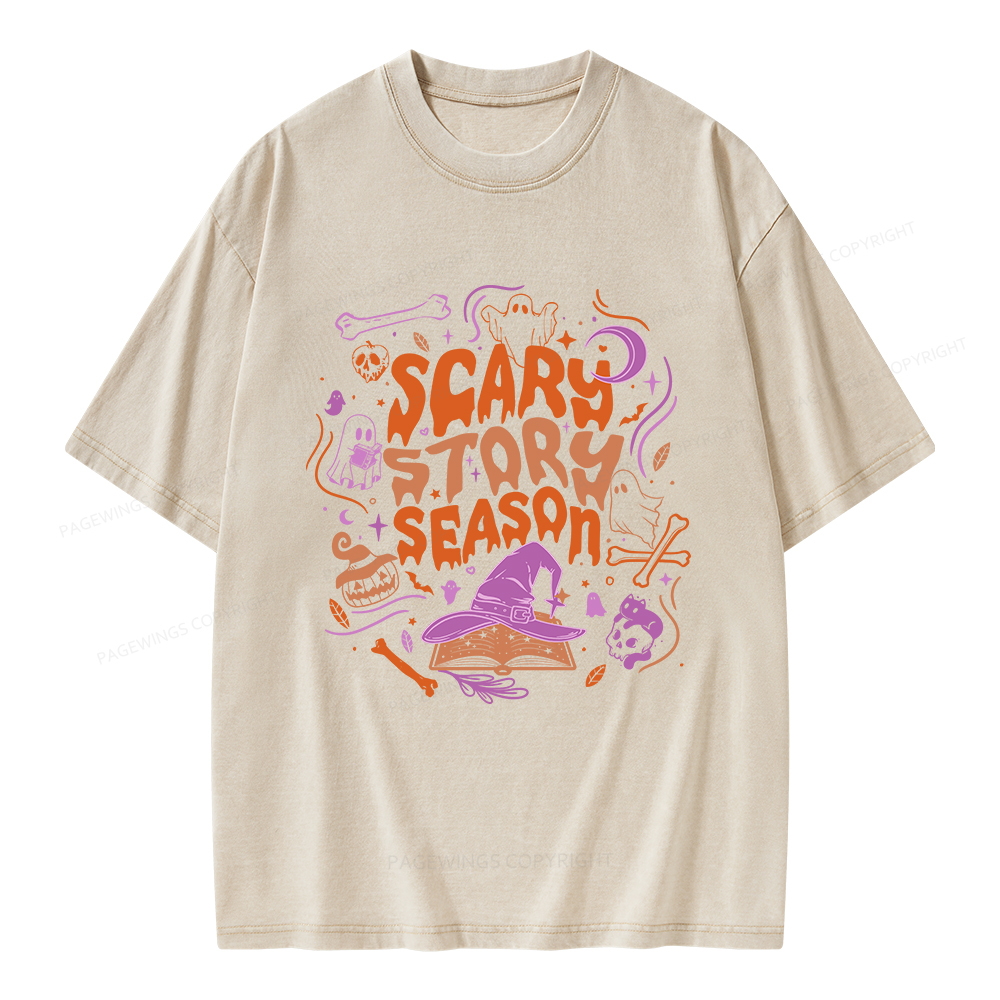 Pagewings Scary Story Season Unisex Washed T-shirt