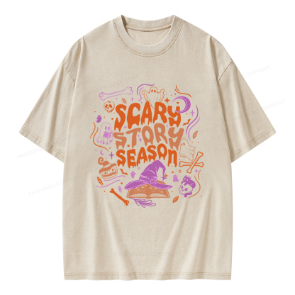 Pagewings Scary Story Season Unisex Washed T-shirt