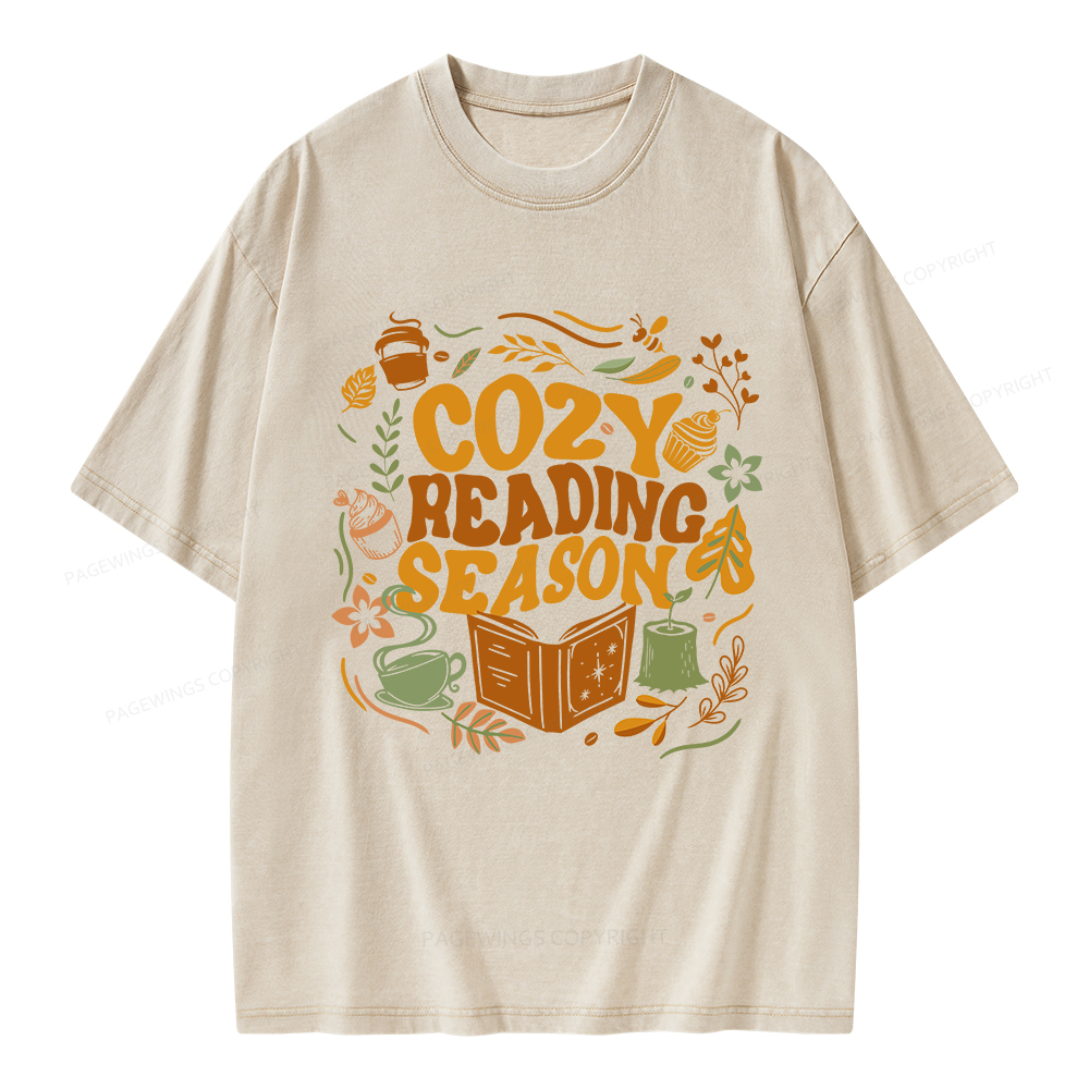 Pagewings Cozy Reading Season Unisex Washed T-shirt