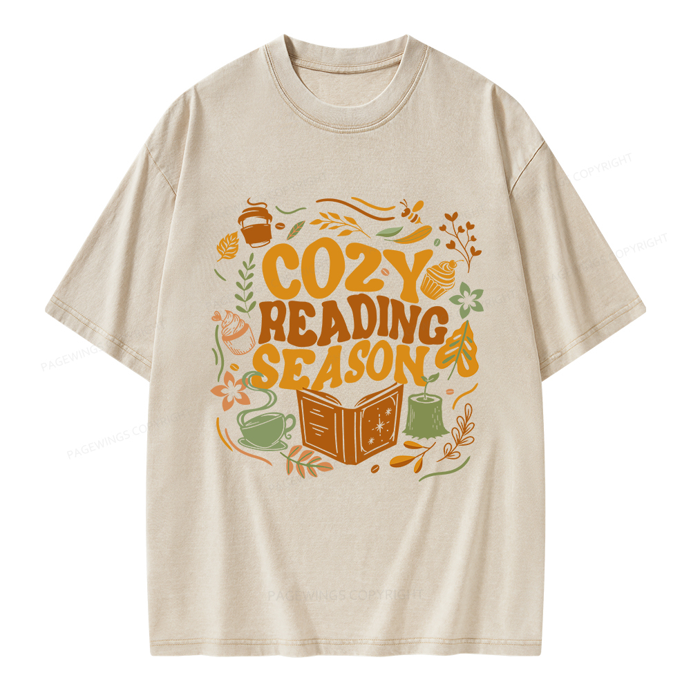 Pagewings Cozy Reading Season Unisex Washed T-shirt