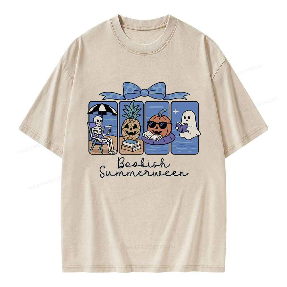 Pagewings Bookish Summerween Unisex Washed T-shirt
