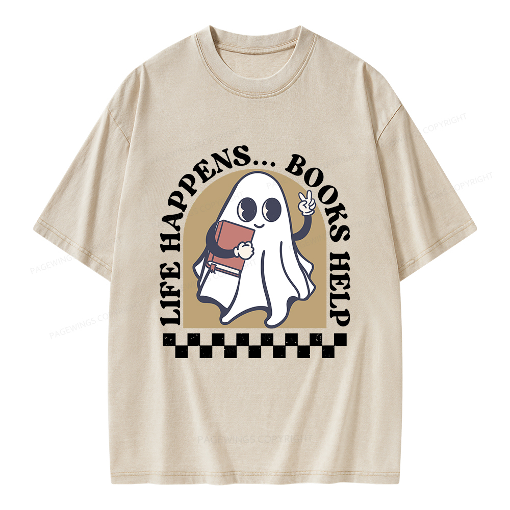 Pagewings Life Happens Books Help Unisex Washed T-shirt