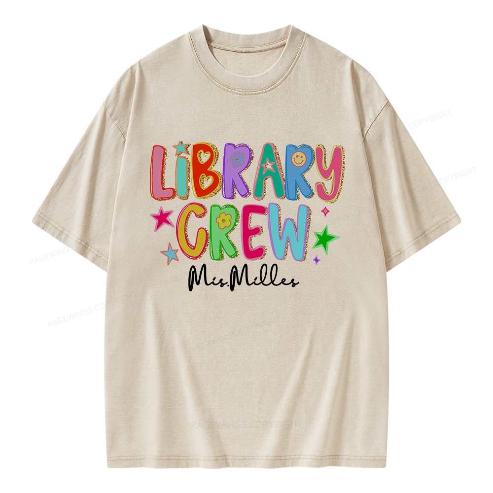 Pagewings Personalized Name Library Crew  Unisex Washed T-shirt