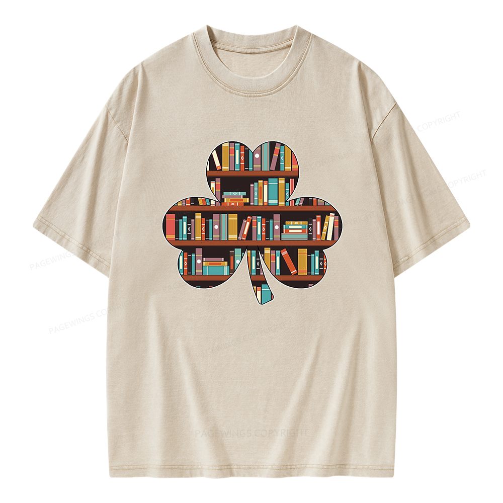 Pagewings Cloverleaf Creative Bookshelf Unisex Washed T-shirt